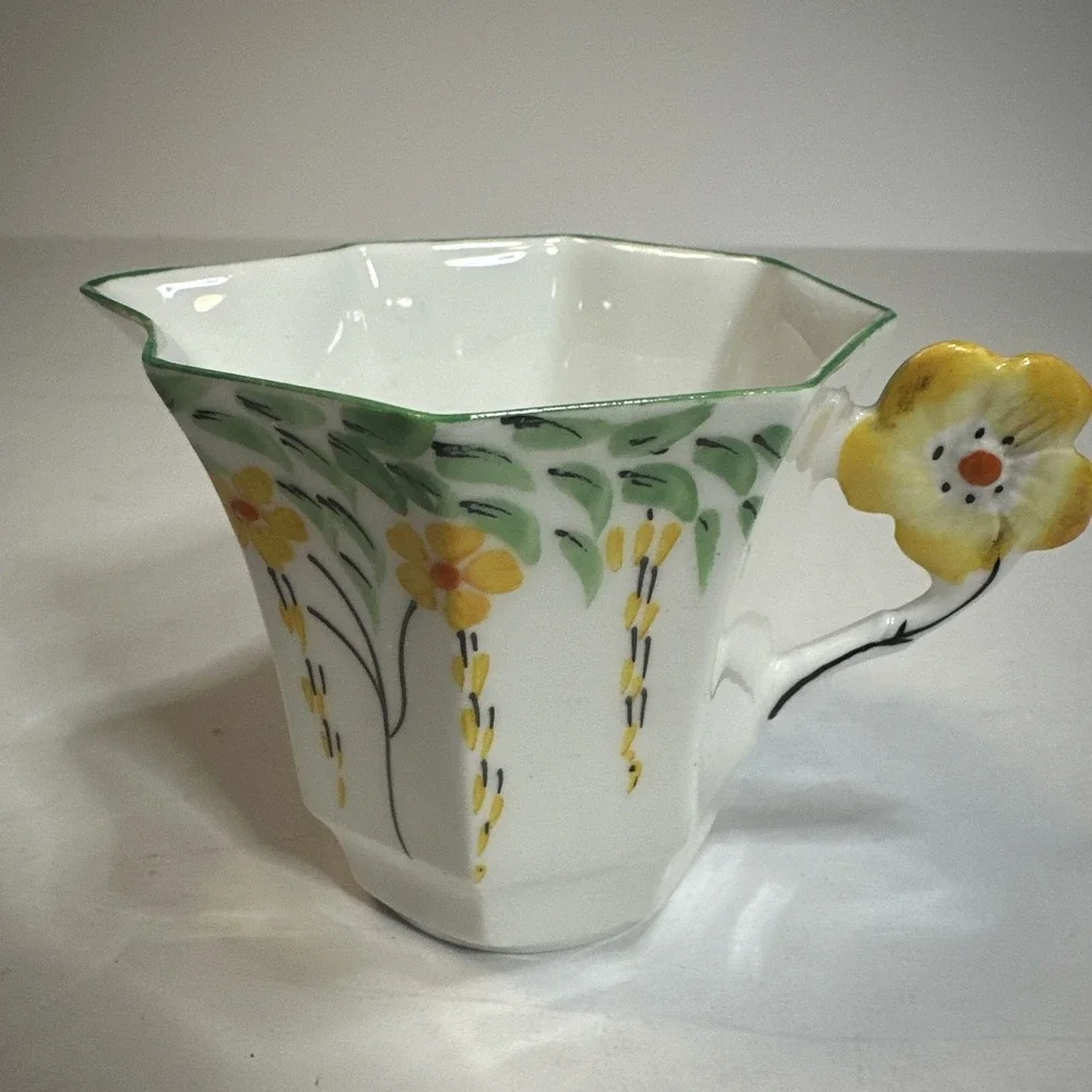 Melba Bone China Creamer Made in England 3D Flowered Handle Art Deco 1930's
